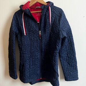 Tommy Hilfiger S Navy Blue Red Quilted Packable Lightweight Zip Jacket